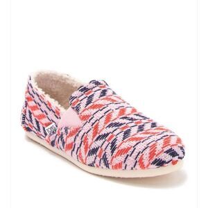 TOMS Womens Alpargatas Chevron‎ Redondo Faux Shearling Flats Pink Blue 7.5 NWOT